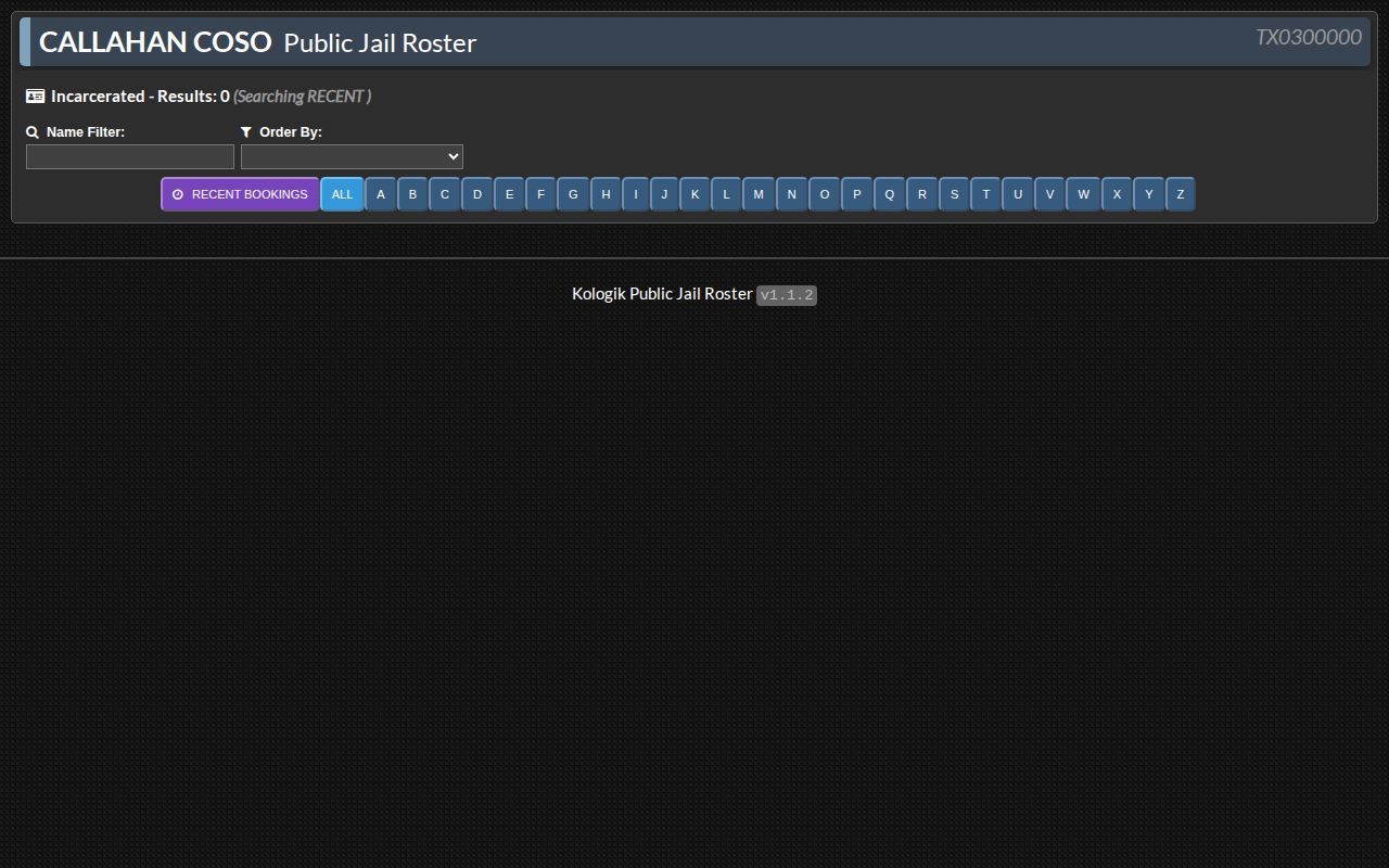 Callahan County current-custody roster interface and Recent Bookings control
