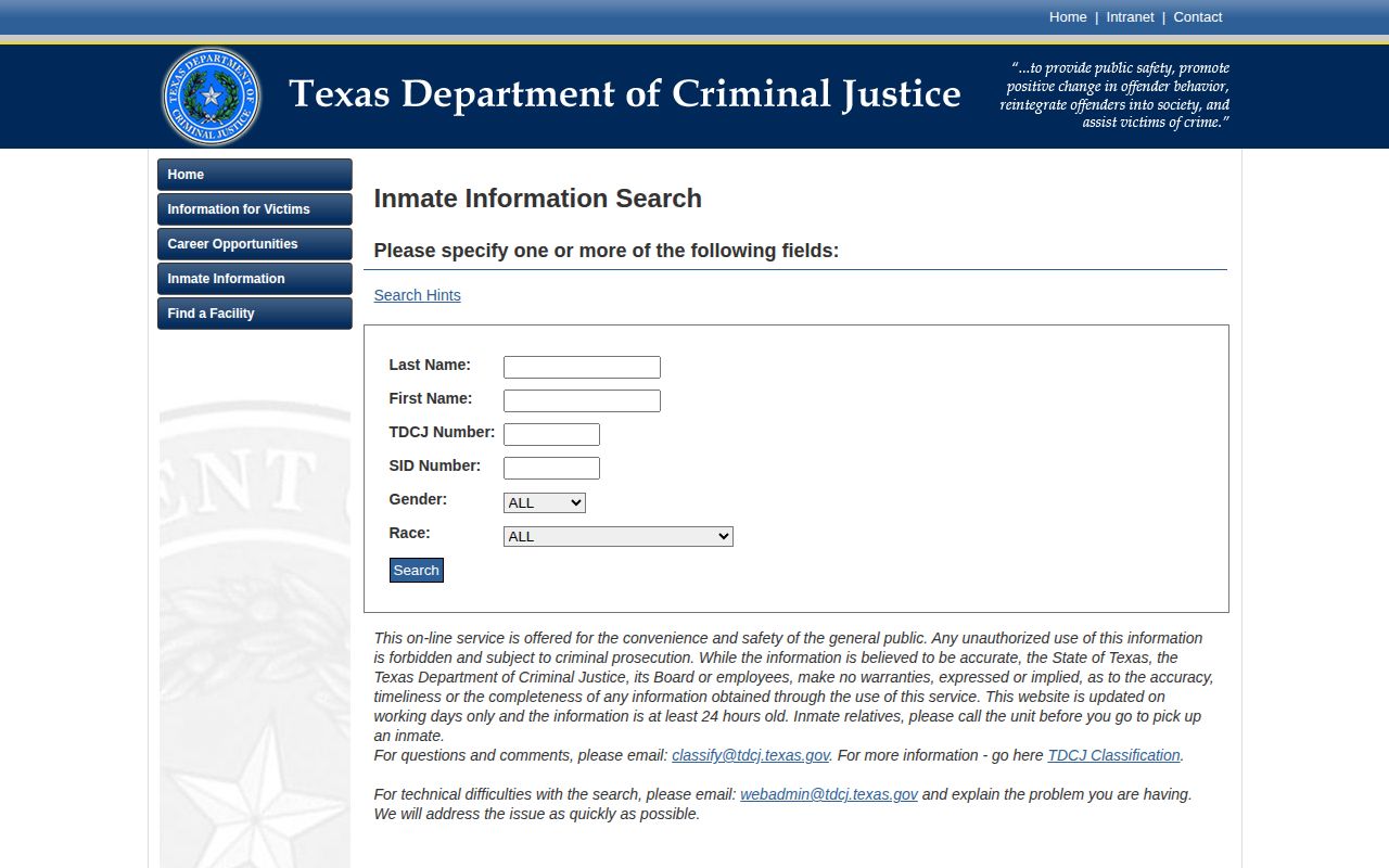 TDCJ search for Callahan County release and transfer records